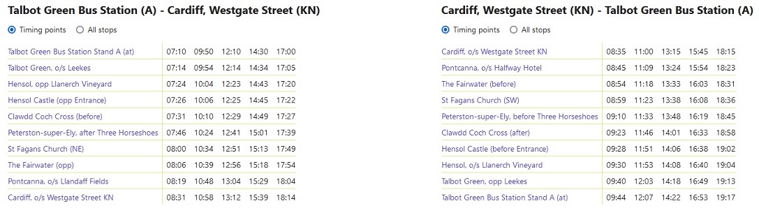 320 Bus Timetable